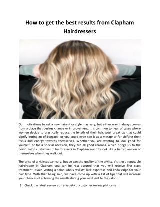 How to get the best results from Clapham Hairdressers