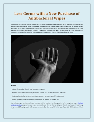 Less Germs with a New Purchase of Antibacterial Wipes