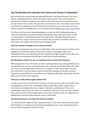Top Thumb Rules For A Burden-Free Home Loan Process In Hyderabad.docx