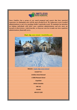 Maple ridge snow removal Snowlimitless.com