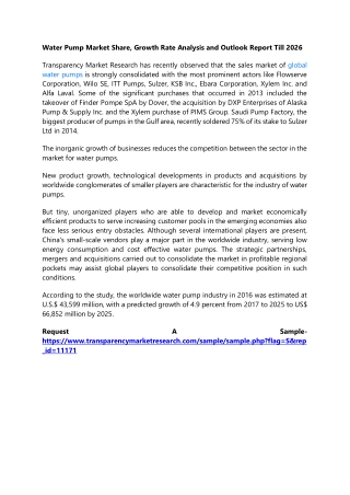 Water Pump Market Share, Growth Rate Analysis and Outlook Report Till 2026