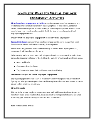 INNOVATIVE WAYS FOR VIRTUAL EMPLOYEE ENGAGEMENT ACTIVITIES