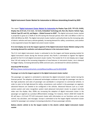 Digital Instrument Cluster Market for Automotive to Witness Astonishing Growth b