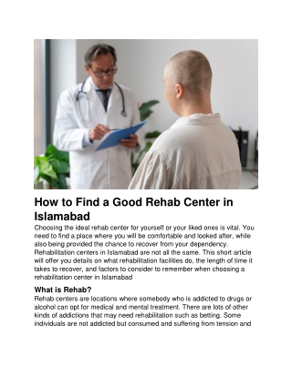 How to Find a Good Rehab Center in Islamabad