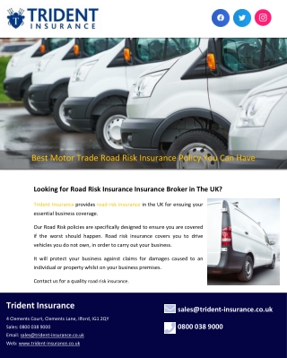 Best Motor Trade Road Risk Insurance Policy You Can Have