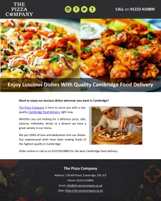 Enjoy Luscious Dishes With Quality Cambridge Food Delivery