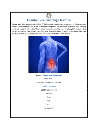 Texas rheumatology care | Thehoustonrheumatologyinstitute.com