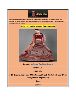 Lehenga Choli for Women Ethnicplus.in