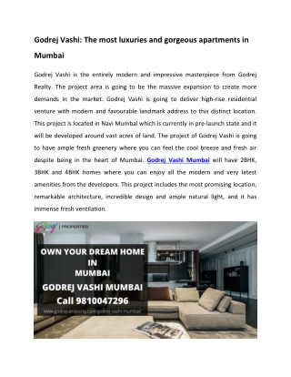 Godrej Vashi Apartments In Suburbs Of Mumbai City