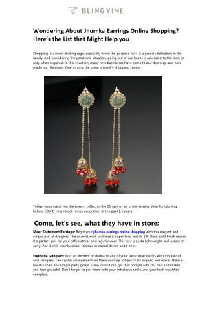 Wondering About Jhumka Earrings Online Shopping