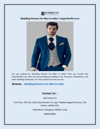 Wedding Dresses For Men In India | myperfectfit.co.in