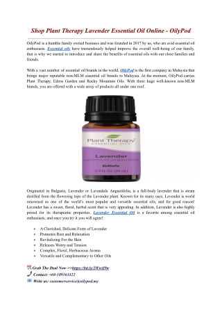 Shop Plant Therapy Lavender Essential Oil Online - OilyPod