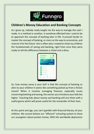 Finances for Kids | Funngro.com