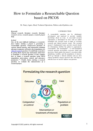 How to Formulate a Researchable Question based on PICOS – Pubrica