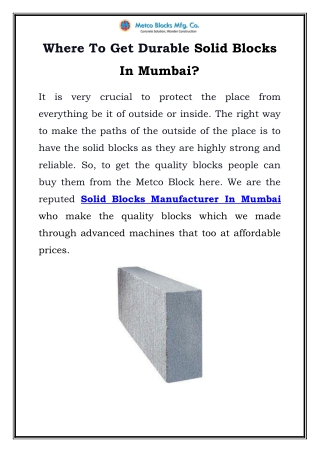 Solid Blocks Manufacturer in Mumbai	Call-8530470899