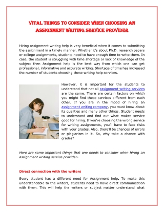 Vital Things To Consider When Choosing An Assignment Writing Service Provider