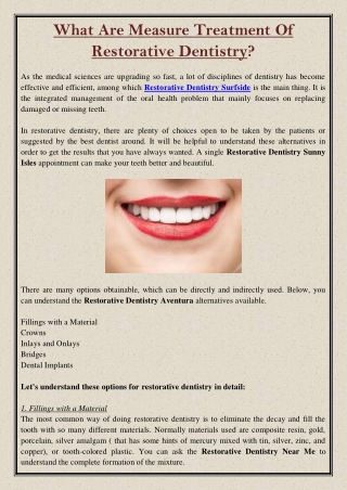 What Are Measure Treatment Of Restorative Dentistry