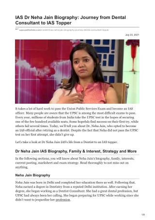 IAS Dr Neha Jain Biography: Journey from Dental Consultant to IAS Topper