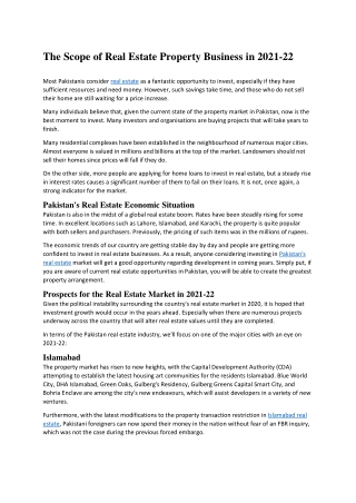The Scope of Real Estate Property Business in 2021-22