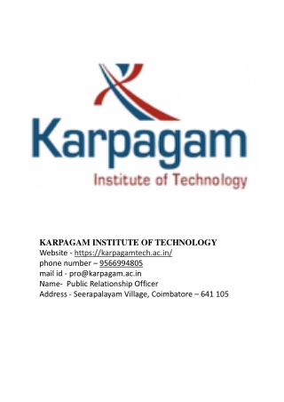 karpagam institute of technology - Electronics and Communication Engineering