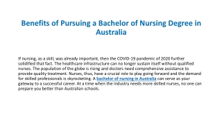 Benefits of Pursuing a Bachelor of Nursing Degree in Australia