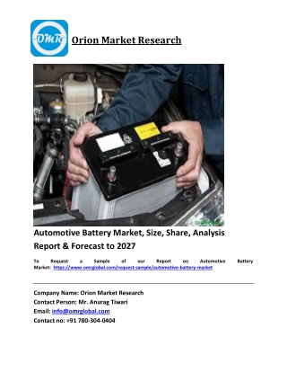 Automotive Battery Market Trends, Size, Competitive Analysis and Forecast 2021-2