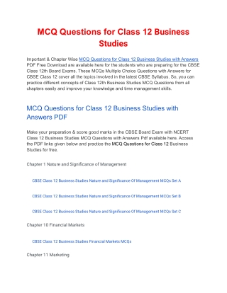 MCQ Questions for Class 12 Business Studies