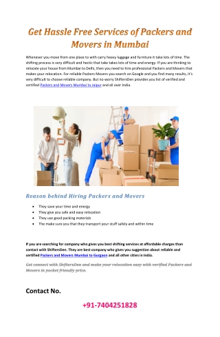 Get Hassle Free Services of Packers and Movers in Mumbai