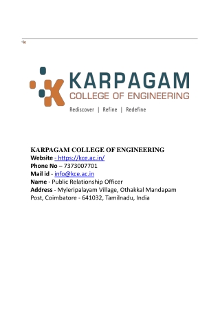 karpagam college of engineering - Best State and Central Government Jobs