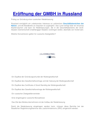 Eröffnung der GMBH in Russland