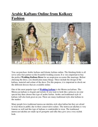 Arabic Kaftans Online from Kolkozy Fashion