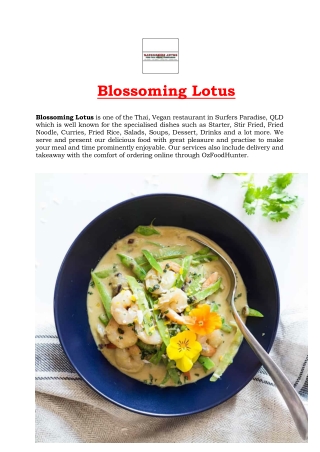 5% Off - Blossoming Lotus Thai, Vegan Menu Surfers Paradise, QLD