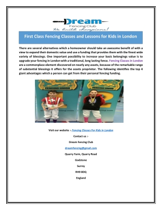 First Class Fencing Classes and Lessons for Kids in London