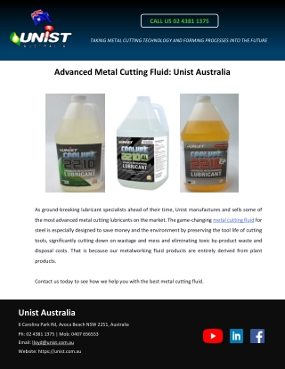 Advanced Metal Cutting Fluid: Unist Australia