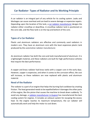 Things You Should Know About Car Radiator