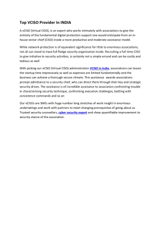 Top VCISO Provider In INDIA
