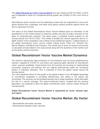 Global Recombinant Vector Vaccine Market