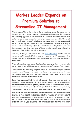 Market Leader Expands on Premium Solution to Streamline IT Management