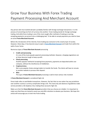 Grow Your Business With Forex Trading Payment Processing And Merchant Account