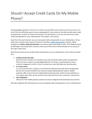 Should I Accept Credit Cards On My Mobile Phone