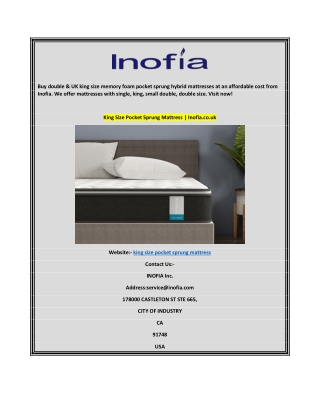 King Size Pocket Sprung Mattress  Inofia.co.uk