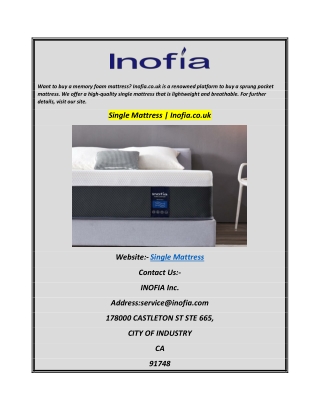 Single Mattress  Inofia.co.uk