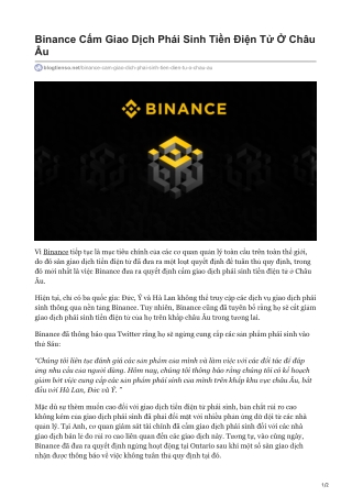 Binance Cấm Giao Dịch Phái Sinh Tiền Điện Tử Ở Châu Âu