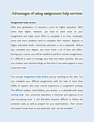 Advantages of using assignment help services