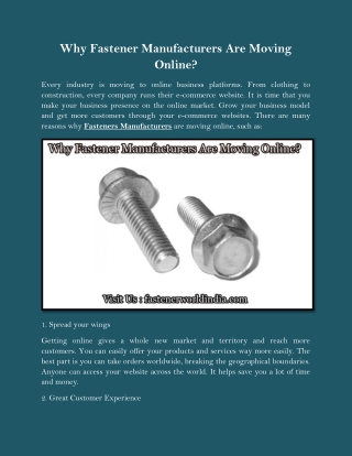 Why Fastener Manufacturers Are Moving Online