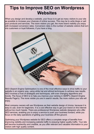 Tips to Improve SEO on Wordpress Websites