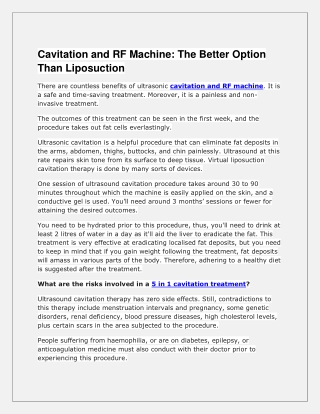 Cavitation and RF Machine The Better Option Than Liposuction