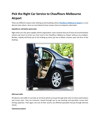 Pick the Right Car Service to Chauffeurs Melbourne Airport