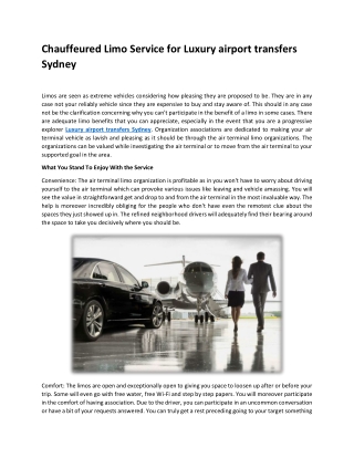 Chauffeured Limo Service for Luxury airport transfers Sydney