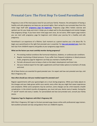 Prenatal Care The First Step To Good Parenthood